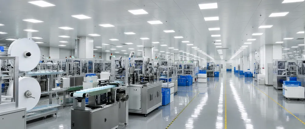 eztio ISO 8 cleanroom production floor with automated mask production lines