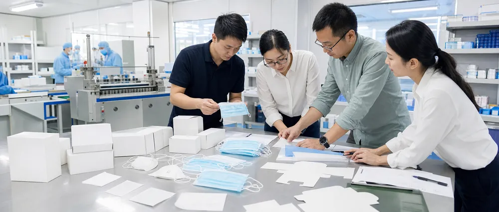 eztio engineering team working on custom mask configuration and packaging development
