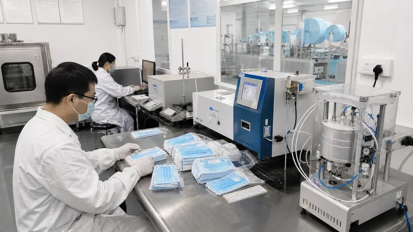 In-house QC lab performing BFE and PFE testing on medical mask production batches
