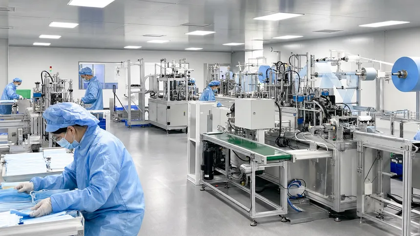 ISO 8 cleanroom production floor for medical mask manufacturing