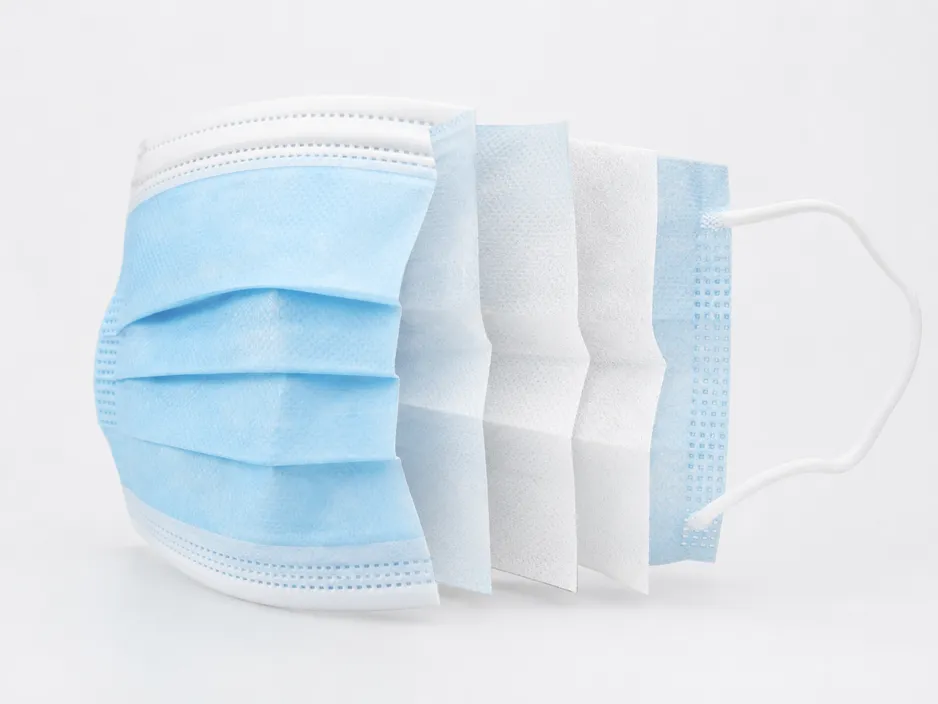4 ply disposable medical mask showing dual meltblown filtration layers