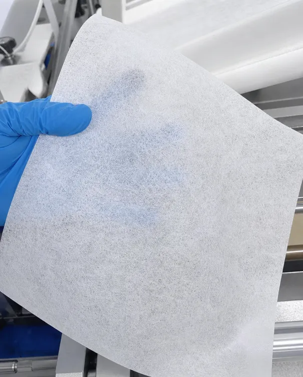 Close-up of meltblown filtration layer at 25 gsm basis weight