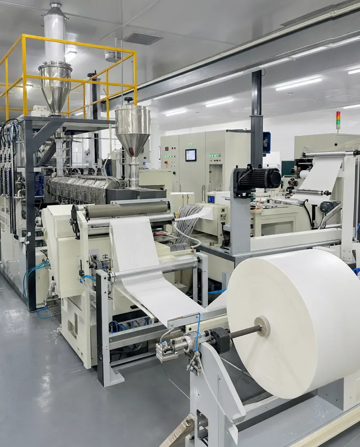 In-house meltblown nonwoven fabric production line for medical mask filtration layer