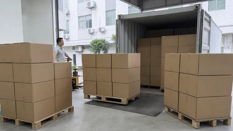 Master cartons of medical masks loaded for container shipping