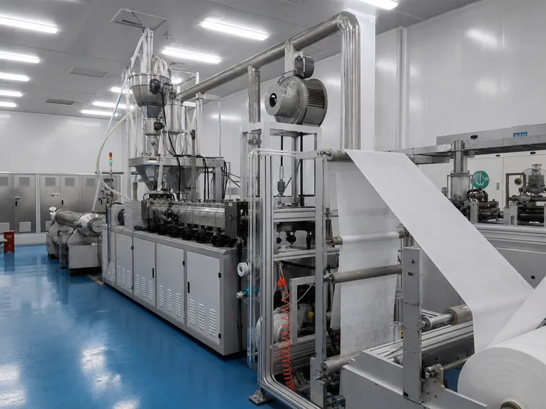 eztio in-house meltblown nonwoven fabric extrusion line for medical mask filtration layers