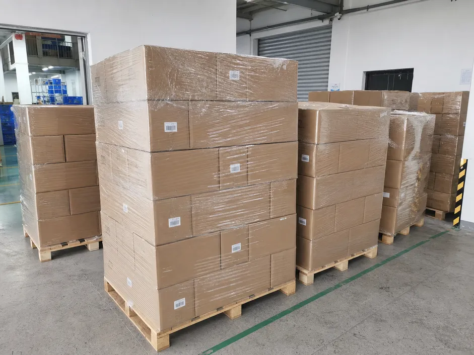 Palletized medical mask cartons ready for flexible-volume shipment