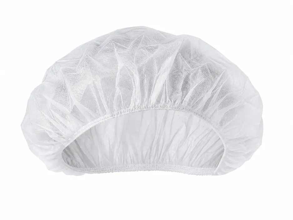 Disposable bouffant medical cap in white, showing full dome-shaped profile and elastic band