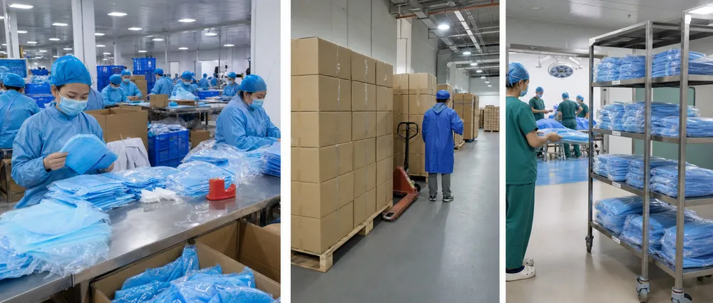 Surgical medical cap supply chain from manufacturing to hospital OR suite distribution
