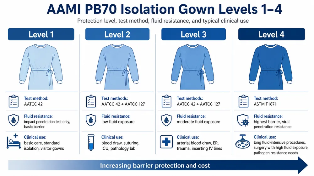 AAMI PB70 Isolation Gown Levels Explained: Matching Protection Class to Clinical Risk Without Overspending