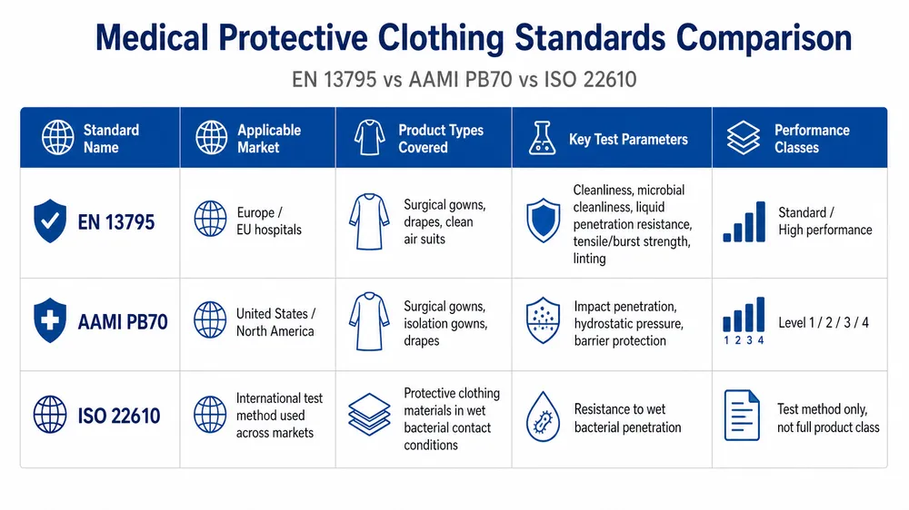 Medical Protective Clothing Standards Explained: EN 13795, AAMI PB70, and ISO 22610 for Buyers
