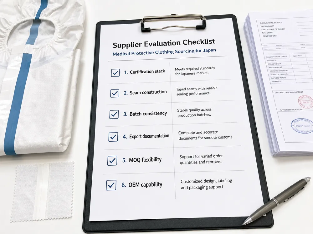 PPE Supplier Evaluation Checklist for Japan Supplier evaluation checklist for Japanese healthcare distributors sourcing medical protective clothing with certification and documentation criteria
