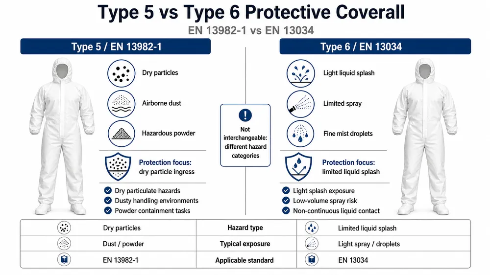 Type 5 vs Type 6 Protective Coverall: EN 13982 / EN 13034 Selection Guide | eztio