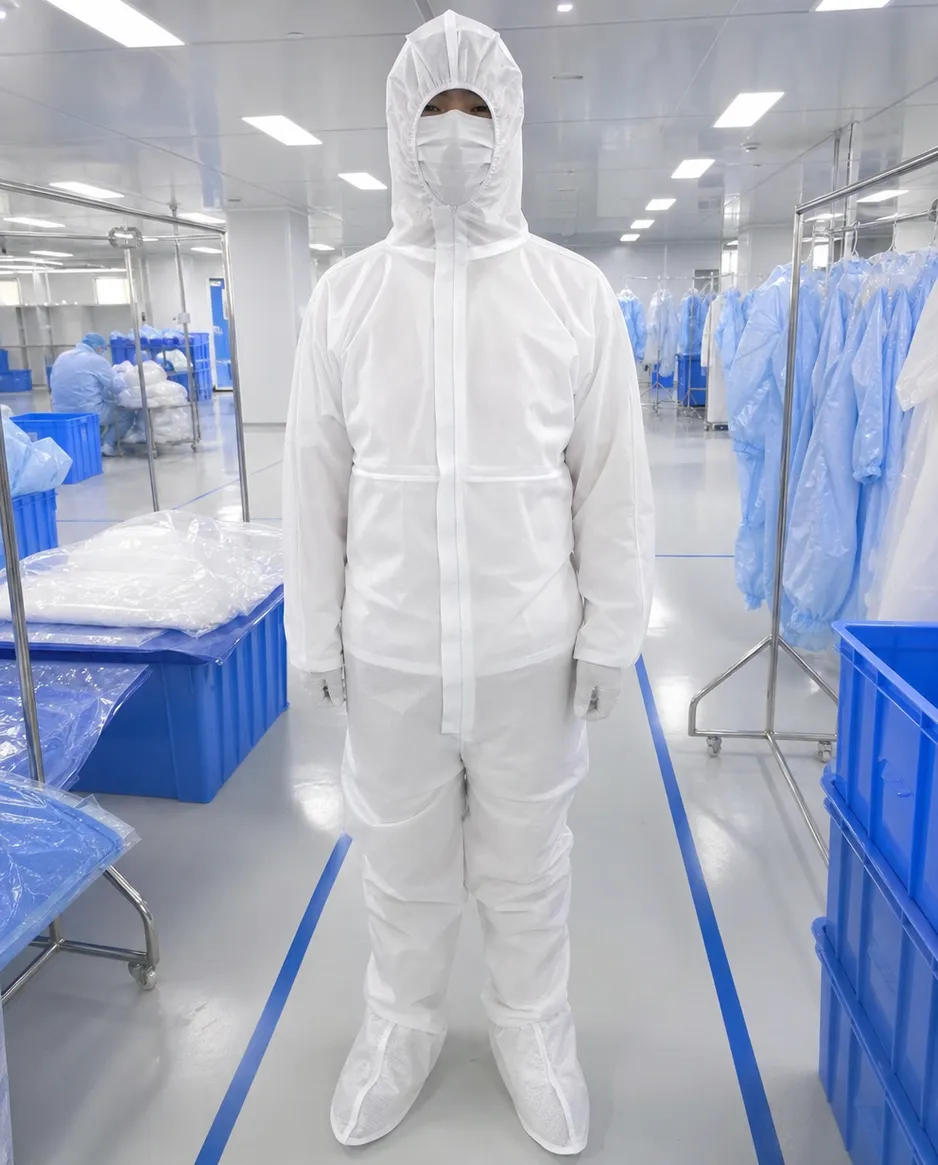 Disposable medical protective clothing full-body coverall with hood, sealed seams, and front zipper closure