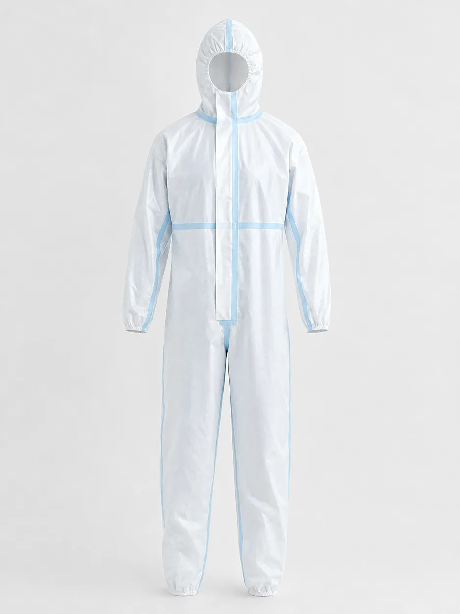 Medical protective coverall full-body PPE garment with integrated hood and sealed seams