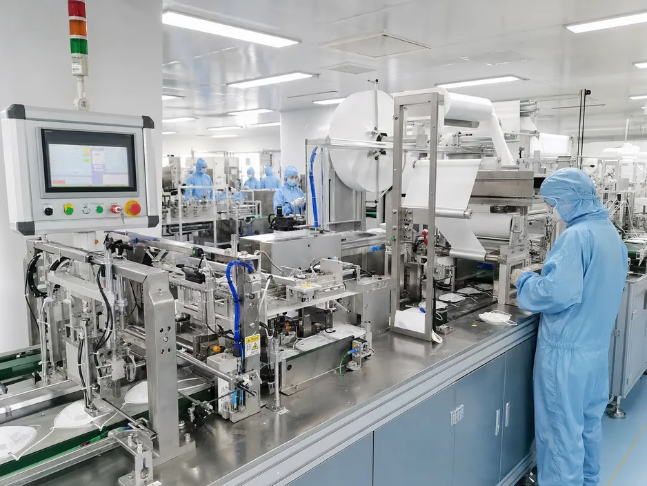 ISO 8 cleanroom with automated N95 mask production lines