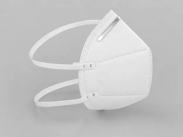 Hospital N95 mask headband configuration showing elastic strap distribution