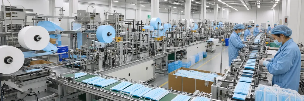 eztio production lines with automated mask manufacturing equipment running at scale