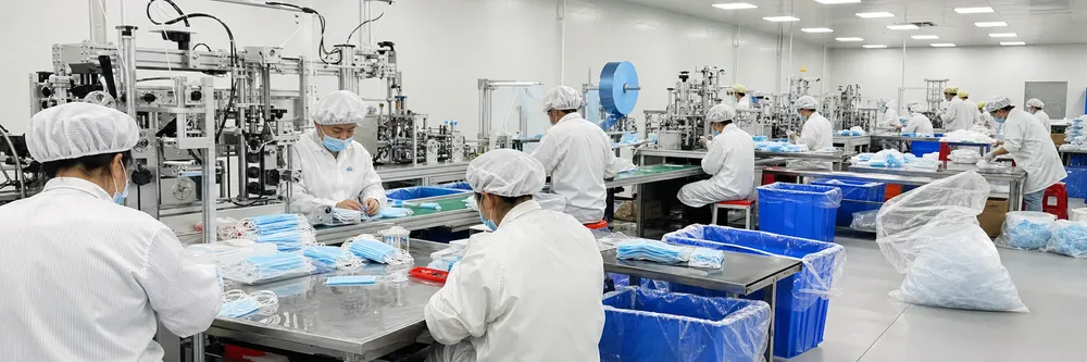 eztio production line with in-process quality control checkpoints during medical mask manufacturing