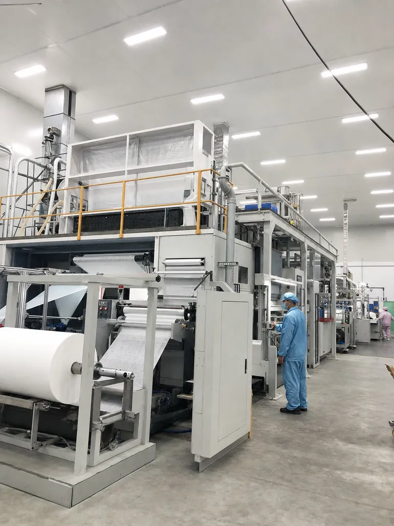 In-house meltblown nonwoven fabric production line for 3-ply medical mask filtration layer