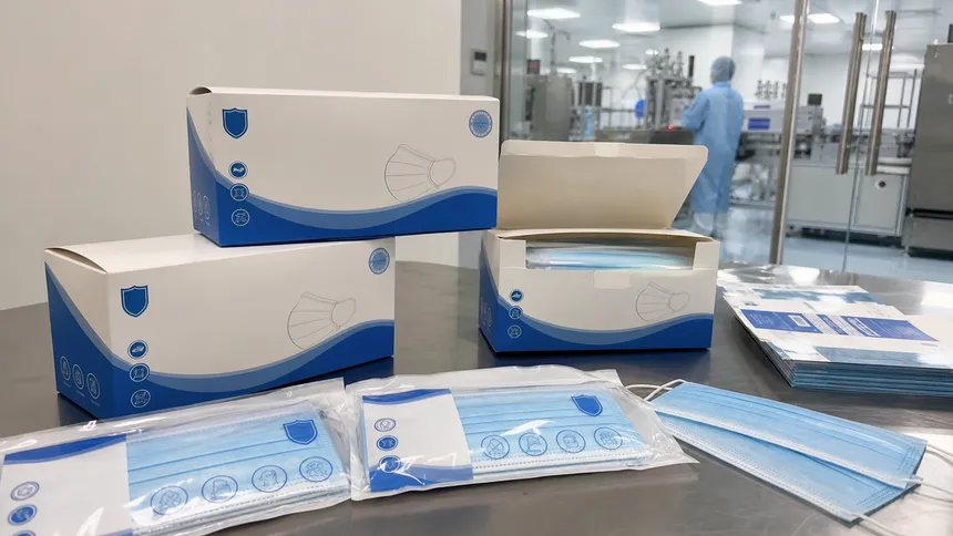 Private-label medical mask packaging with custom branding on certified product