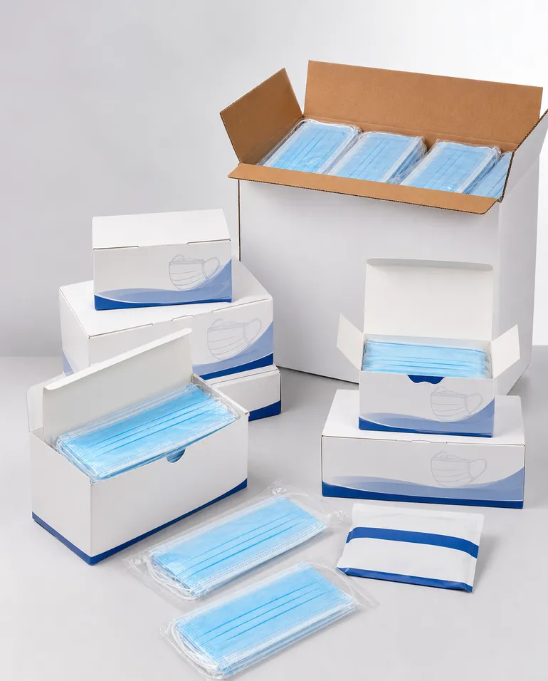 Custom OEM surgical mask packaging with private-label branding and retail-ready box configurations